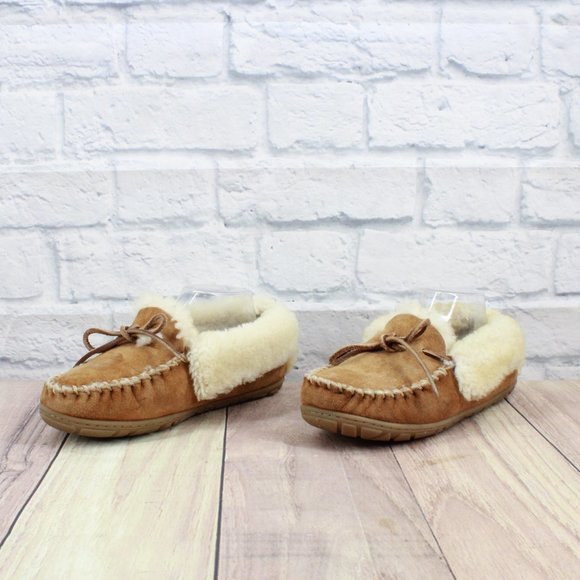 LL BEAN Brown Suede Shearling Lined Wicked Good Moccasin Slippers 8 M - Picture 2 of 10